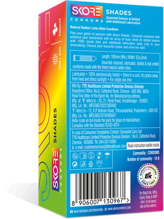 Skore Shades Coloured With Additional Lubrication 1500+ Dots Condom 10 No'S
