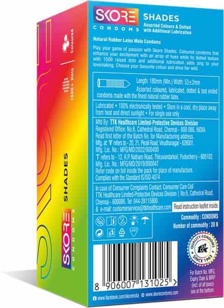 Skore Shades Coloured & Dotted Box Of 20 Condoms