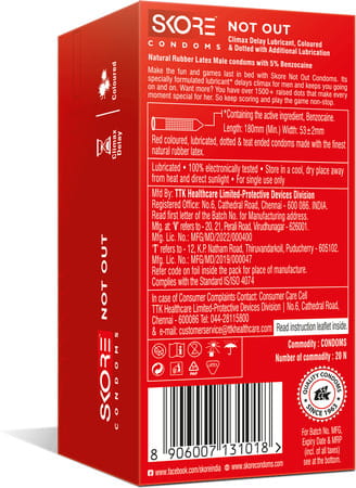 Skore Not Out Dotted Box Of 20 Condoms