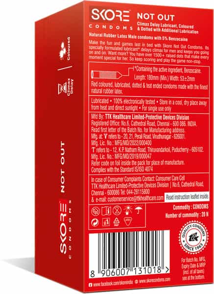 Skore Not Out Dotted Box Of 20 Condoms