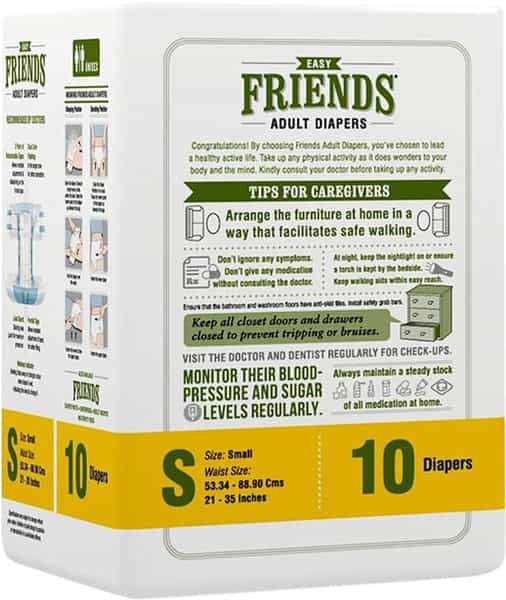 Friends Easy Adult Diapers Tape Style High Absorbency Core 10 Count (S) Waist: 23.62- 37.40 Inch