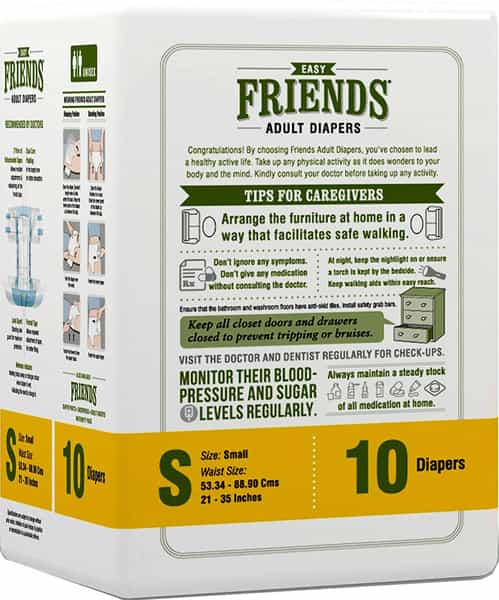 Friends Easy Adult Diapers Tape Style High Absorbency Core 10 Count (S) Waist: 23.62- 37.40 Inch