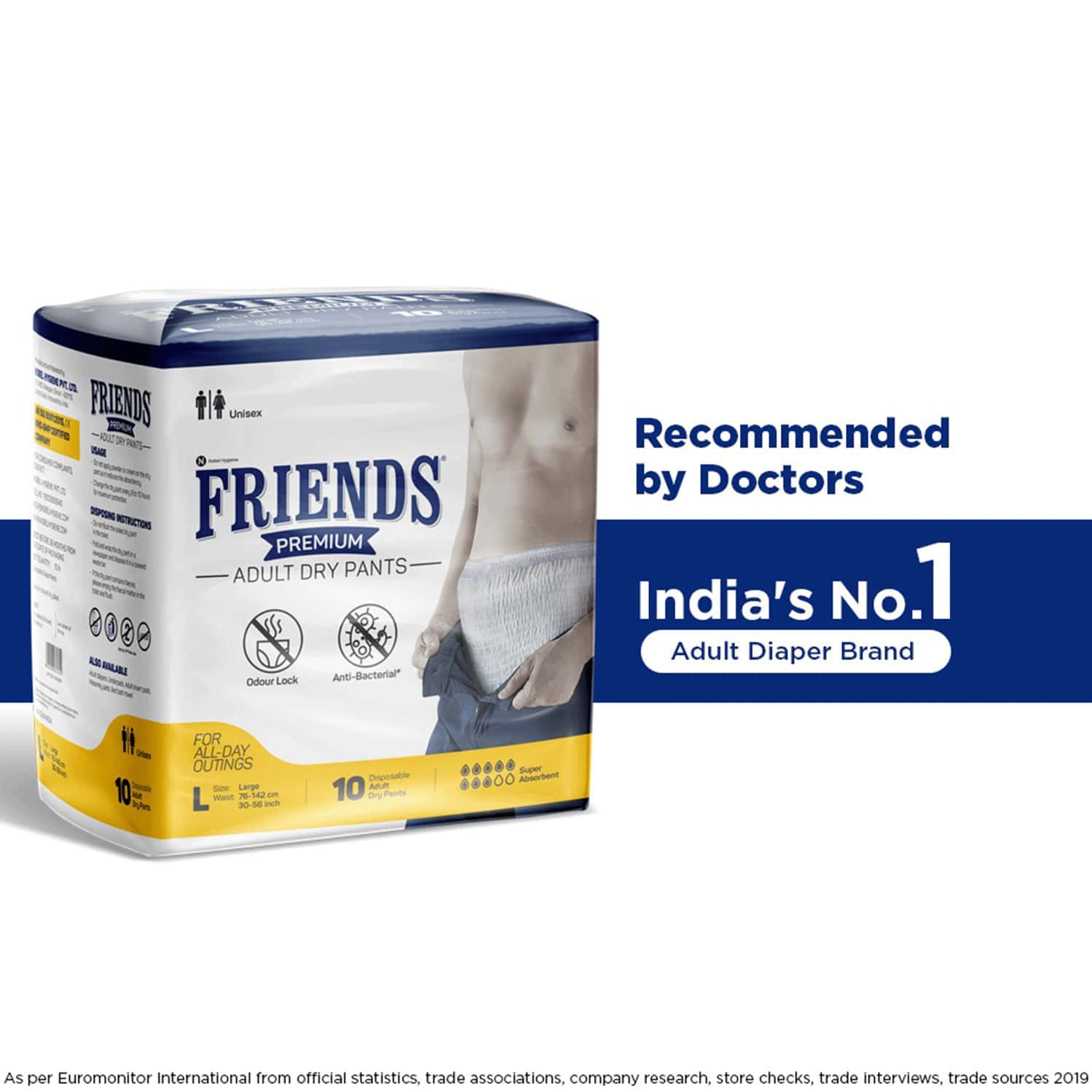 Friends Premium Adult Diapers Pant Style - 10 Count - (l) Waist 30-56 Inch