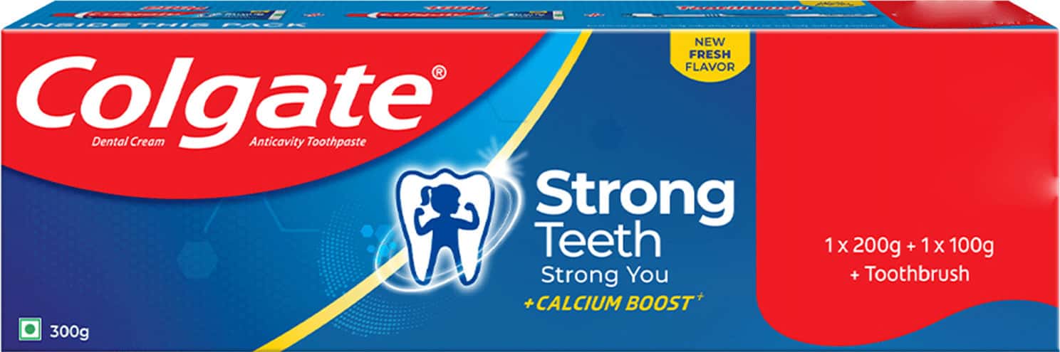 Colgate Strong Teeth Toothpaste (200g + 100g + Toothbrush) 300 Gm