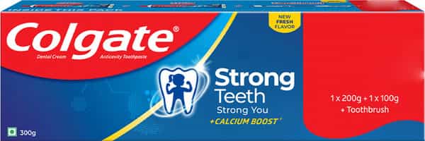 Colgate Strong Teeth Toothpaste (200G + 100G + Toothbrush) 300 Gm