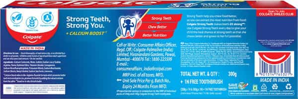 Colgate Strong Teeth Toothpaste (200G + 100G + Toothbrush) 300 Gm