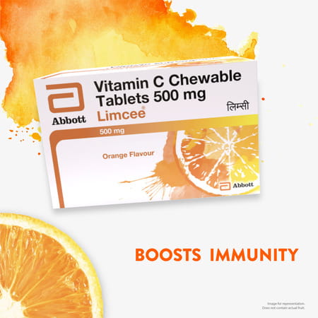 Limcee Chewable Vitamin C 500mg | Tangy Orange | Immunity | Antioxidant & Skin Support | 15 Tablets