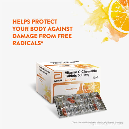 Limcee Chewable Vitamin C 500mg | Tangy Orange | Immunity | Antioxidant & Skin Support | 15 Tablets