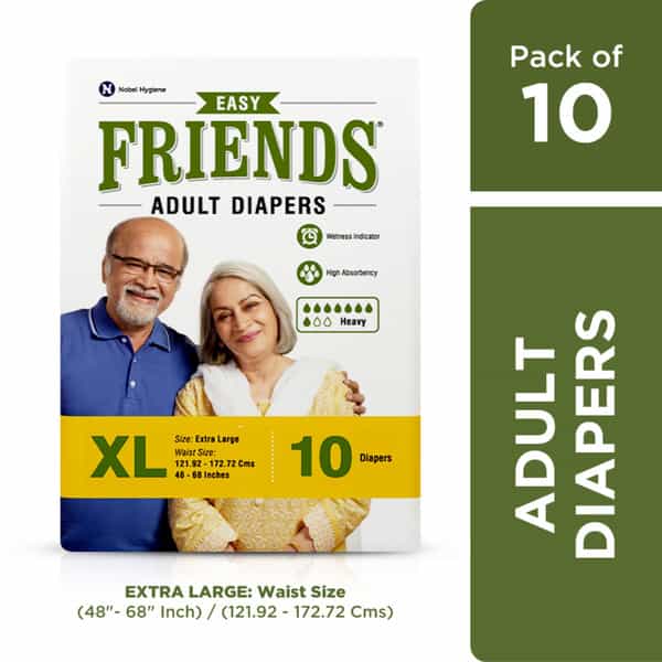 Friends Easy Adult Diapers Tape Style High Absorbency Core 10 Count (Xl) Waist 29.53- 62.99 Inch