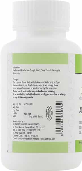 Add Veda Ryl - For Cough Cold Sore Throat 60 Capsules