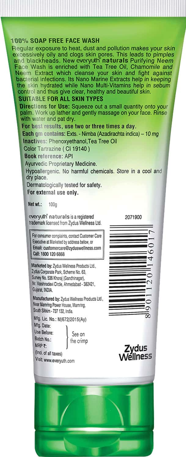 Buy EVERYUTH NATURALS PURIFYING NEEM FACE WASH 100 GM Online & Get Upto