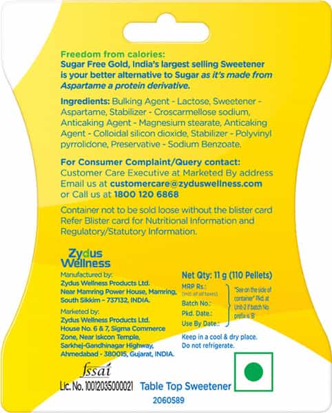 Sugar Free Gold Sweetener Packet Of 110 Pellets