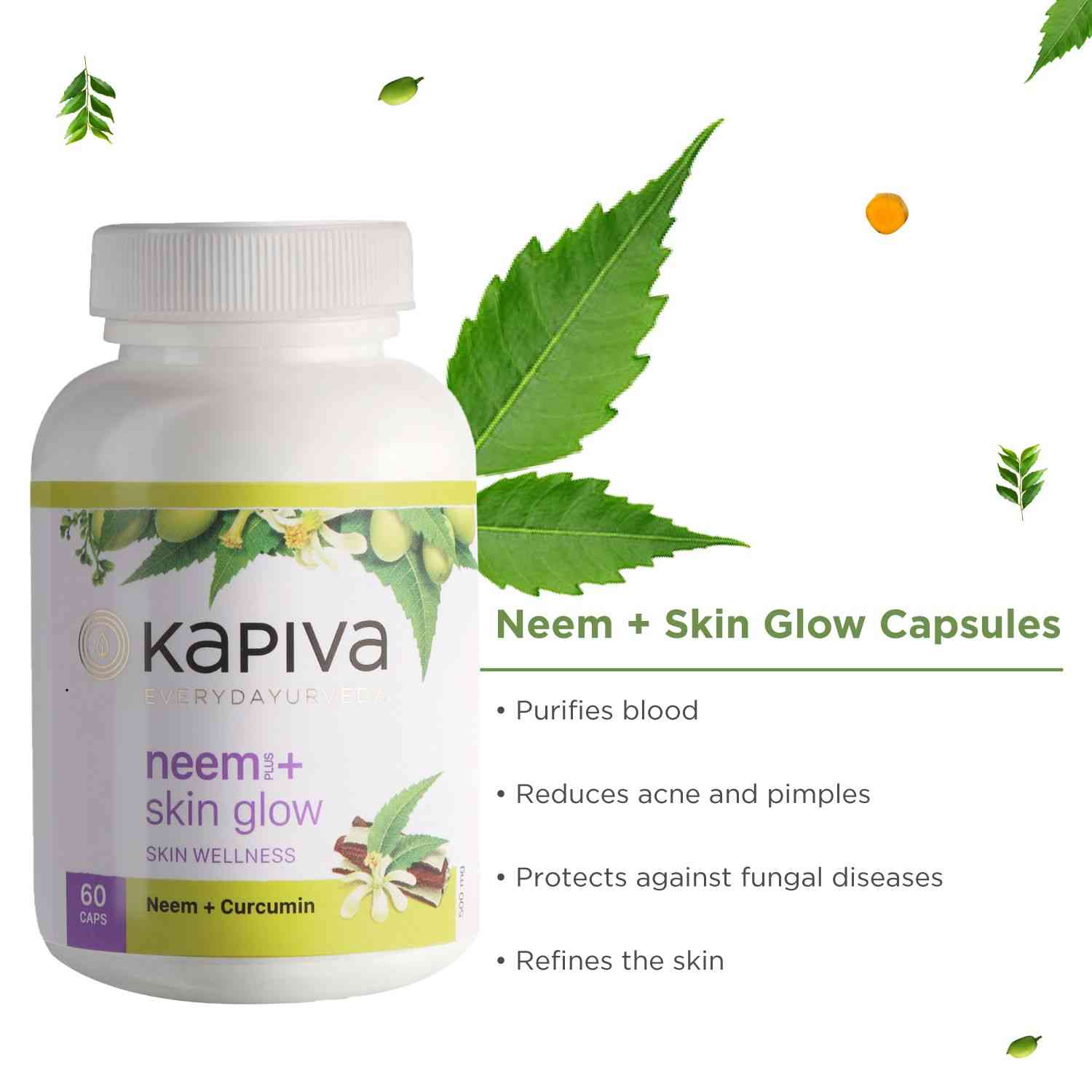 Buy Kapiva Neem + Skin Glow Immunity Booster Capsules Bottle Of 60 'S