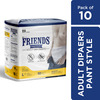 Friends Premium Adult Diaper Tape Style Flexible Waist Band 10 Count- (L) Waist 38-60 Inch