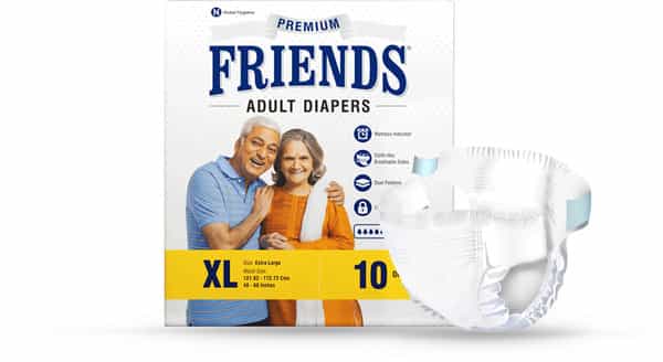 Friends Premium Adult Diaper Tape Style Flexible Waist Band 10 Count- (Xl) Waist 29.53- 62.99 Inch