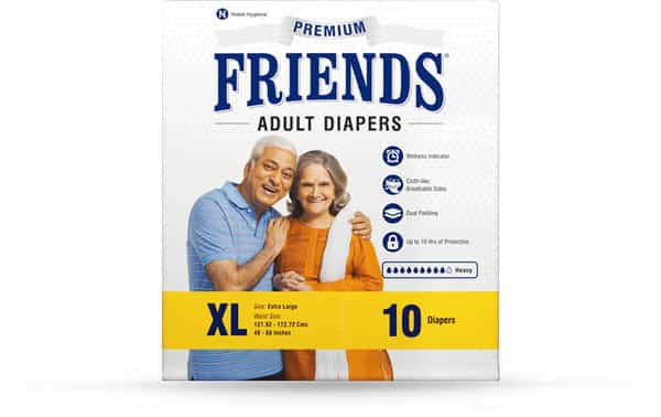 Friends Premium Adult Diaper Tape Style Flexible Waist Band 10 Count- (Xl) Waist 29.53- 62.99 Inch