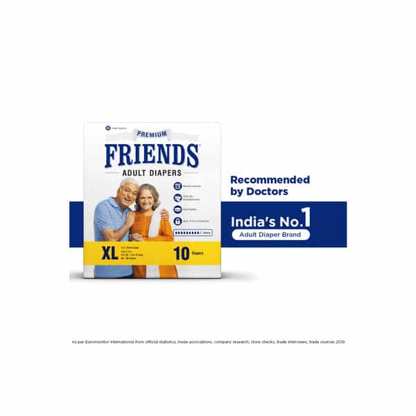 Friends Premium Adult Diaper Tape Style Flexible Waist Band 10 Count- (Xl) Waist 29.53- 62.99 Inch