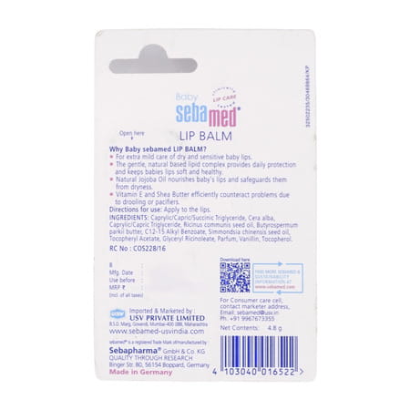 Sebamed Baby Lip Balm|Soft Baby Lips|With Shea Butter | Jojoba Oil & Beeswax|4.8 Gm