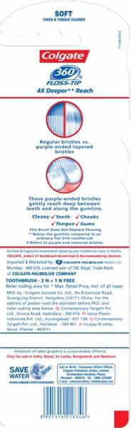 Colgate Toothbrush-360 Flosstip-Buy 2 Get 1 Free-Soft -Saver