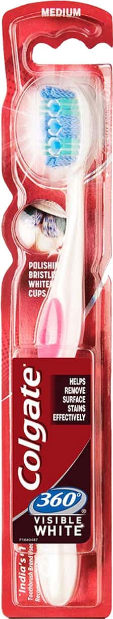 Colgate Toothbrush - 360 Visible Whitening Cups - 1 Pc- Medium Polishing Bristles