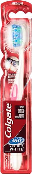 Colgate Toothbrush - 360 Visible Whitening Cups - 1 Pc- Medium Polishing Bristles