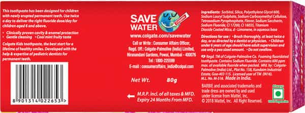 Colgate Kids Toothpaste Barbie - Strawberry Flavor - 80Gm
