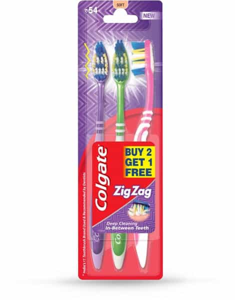 Colgate Zigzag Antibacterial Toothbrush - Soft (Pack Of 3)