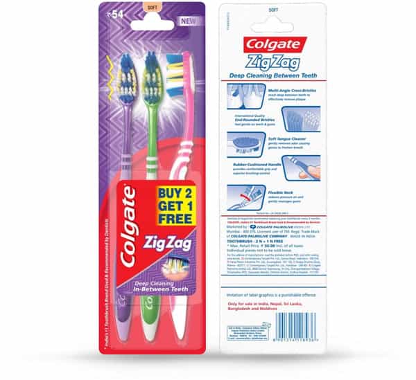 Colgate Zigzag Antibacterial Toothbrush - Soft (Pack Of 3)