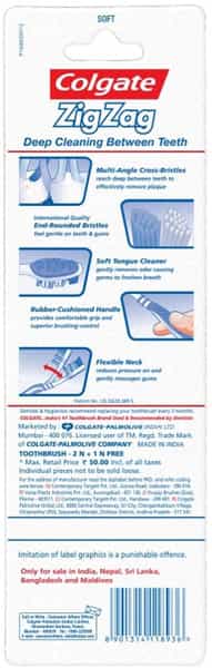 Colgate Zigzag Antibacterial Toothbrush - Soft (Pack Of 3)