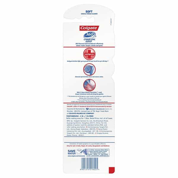 Colgate Toothbrush-360 Charcoal Gold-Soft Bristles-Saver Pack(Buy2 Get1 Free