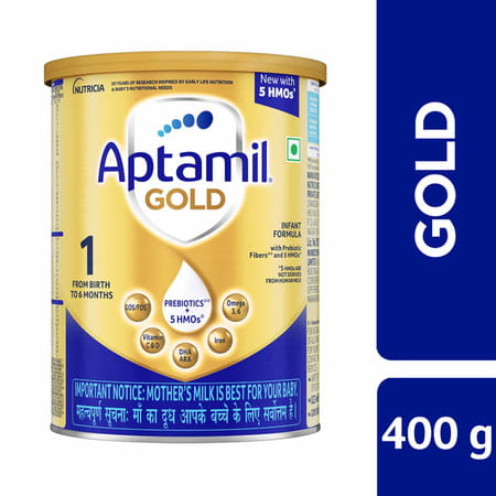 Aptamil Gold | 1 Infant Formula With Prebiotics | From Birth To 6 Months | Tin 400 Gm