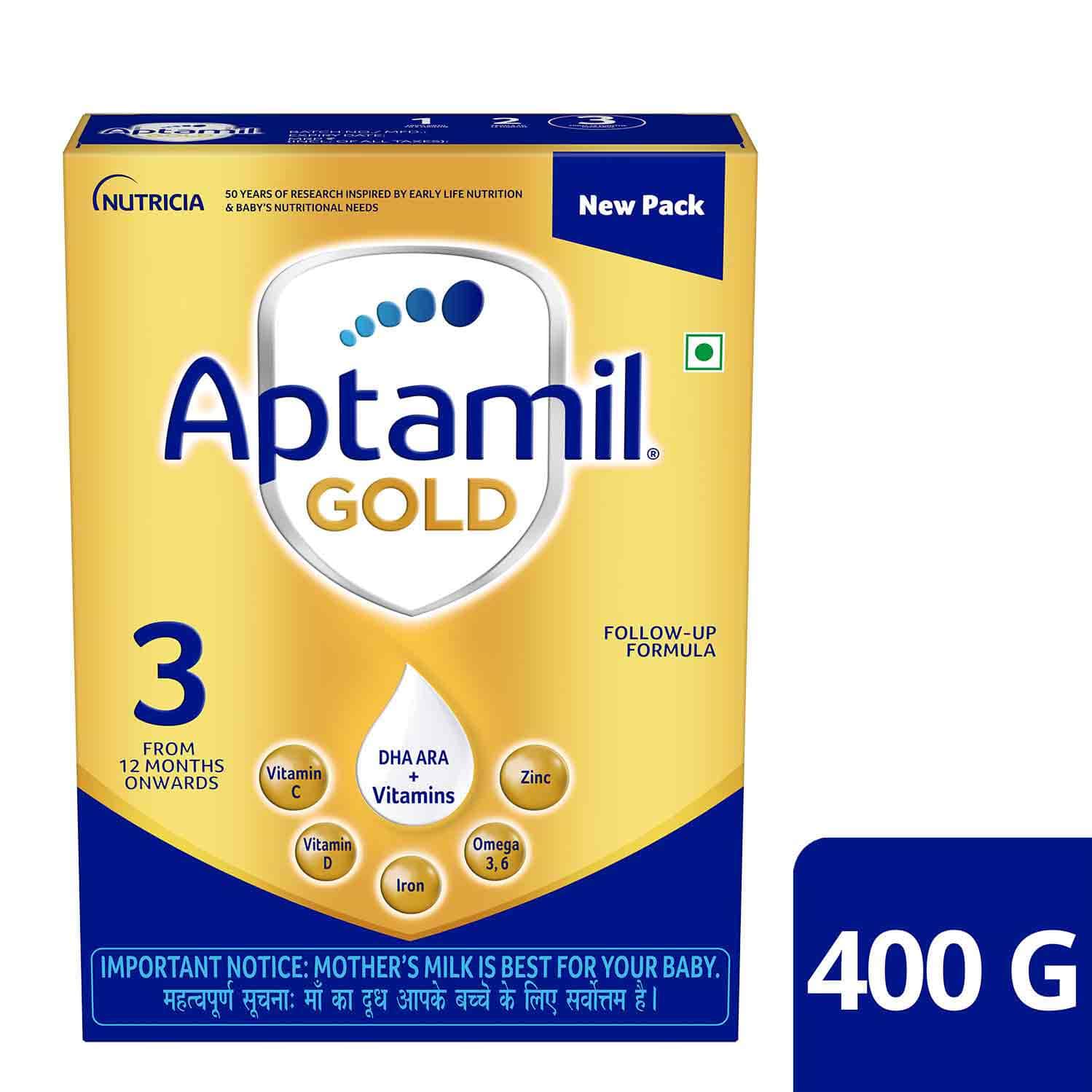 Aptamil Gold | 3 Follow Up Formula With Dha Ara & Vitamins | From 12 Months | Box 400 Gm