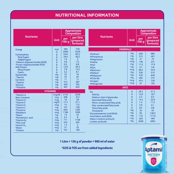 Aptamil Preterm | Premature Baby Born Before 37 Weeks | Tin | Oral Powder | 400 Gm