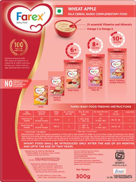 Farex Wheat Apple Baby Food (6 Months+) Refill Of 300 G