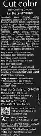 Cuticolor Hair Dye Cream 2.0 Black 60gm