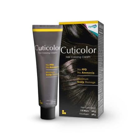 Cuticolor Permanent Hair Color Cream 2.0 Black | Ammonia & Ppd Free | For Sensitive Skin | 60 Gm