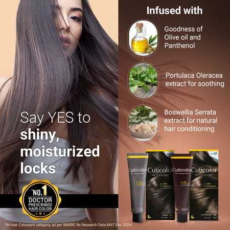 Cuticolor Permanent Hair Color Cream 2.0 Black | Ammonia & Ppd Free | For Sensitive Skin | 60 Gm