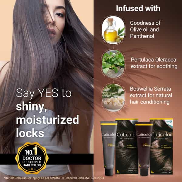Cuticolor Permanent Hair Color Cream 2.0 Black | Ammonia & Ppd Free | For Sensitive Skin | 60 Gm