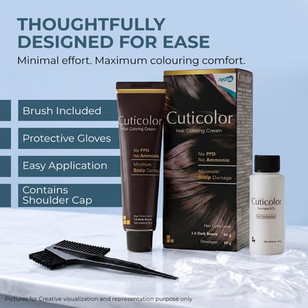 Cuticolor Permanent Hair Color Cream 2.0 Black | Ammonia & Ppd Free | For Sensitive Skin | 60 Gm