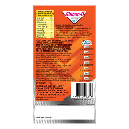 Glucon-D Tangy Orange With 3 Benefits Of Energy | Recovery | And Immunity | 1 Kg | Refill