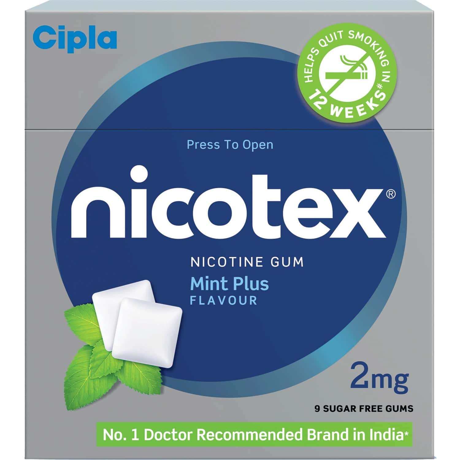 Nicotex 2mg Mint Plus Gums Sugar Free Strip Of 9|helps Quit Smoking|
