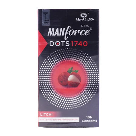 New Manforce Dots 1740 Extra Dotted Litchi Flavour Condoms 10 No'S