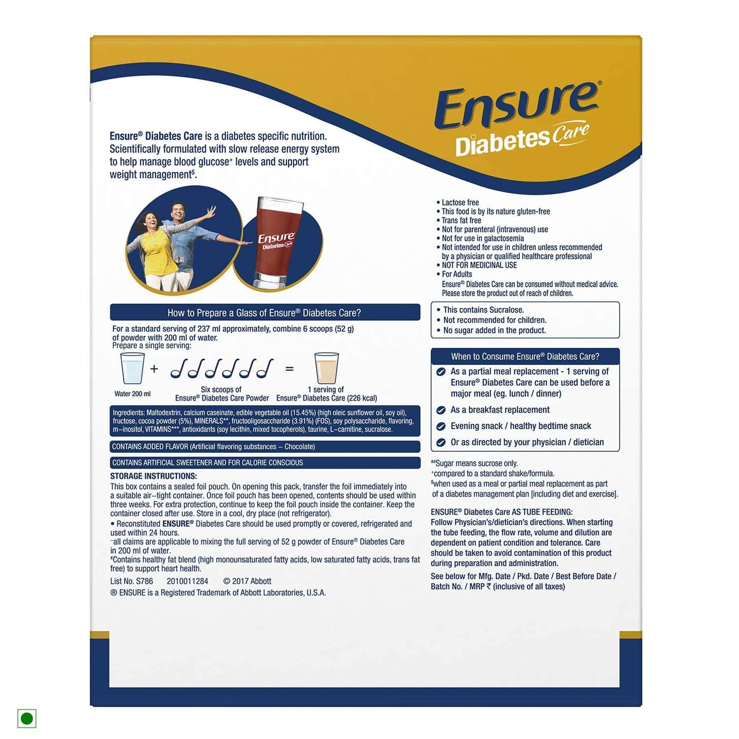 Buy Ensure Chocolate Diabetes Care Powder Refill Of 200 G Online at