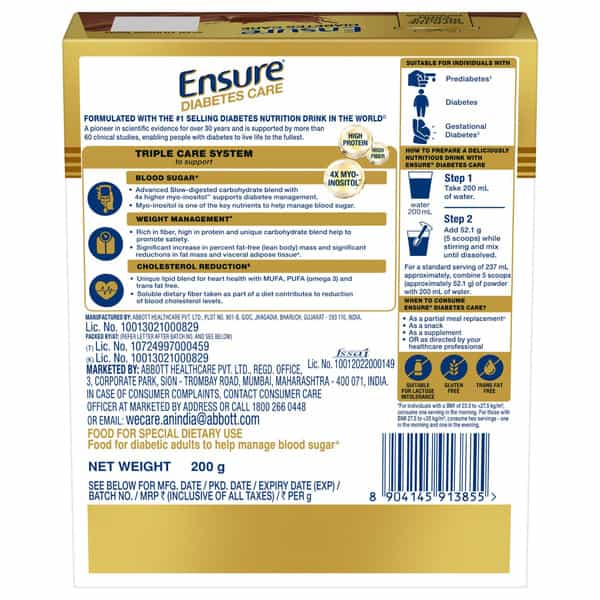 Ensure | Diabetes Care Nutrition Drink For Adults | Rich Chocolate | Box | 200 Gm
