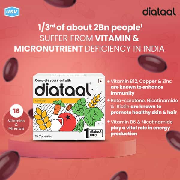 Diataal Multivitamin With Biotin+ B12+ Niacin+Zinc | For Hair+ Skin+ Immunity & Energy |15 Capsules