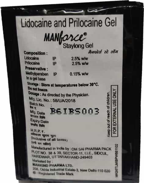Manforce Staylong 2.5/2.5 % Sachet 1 Gm