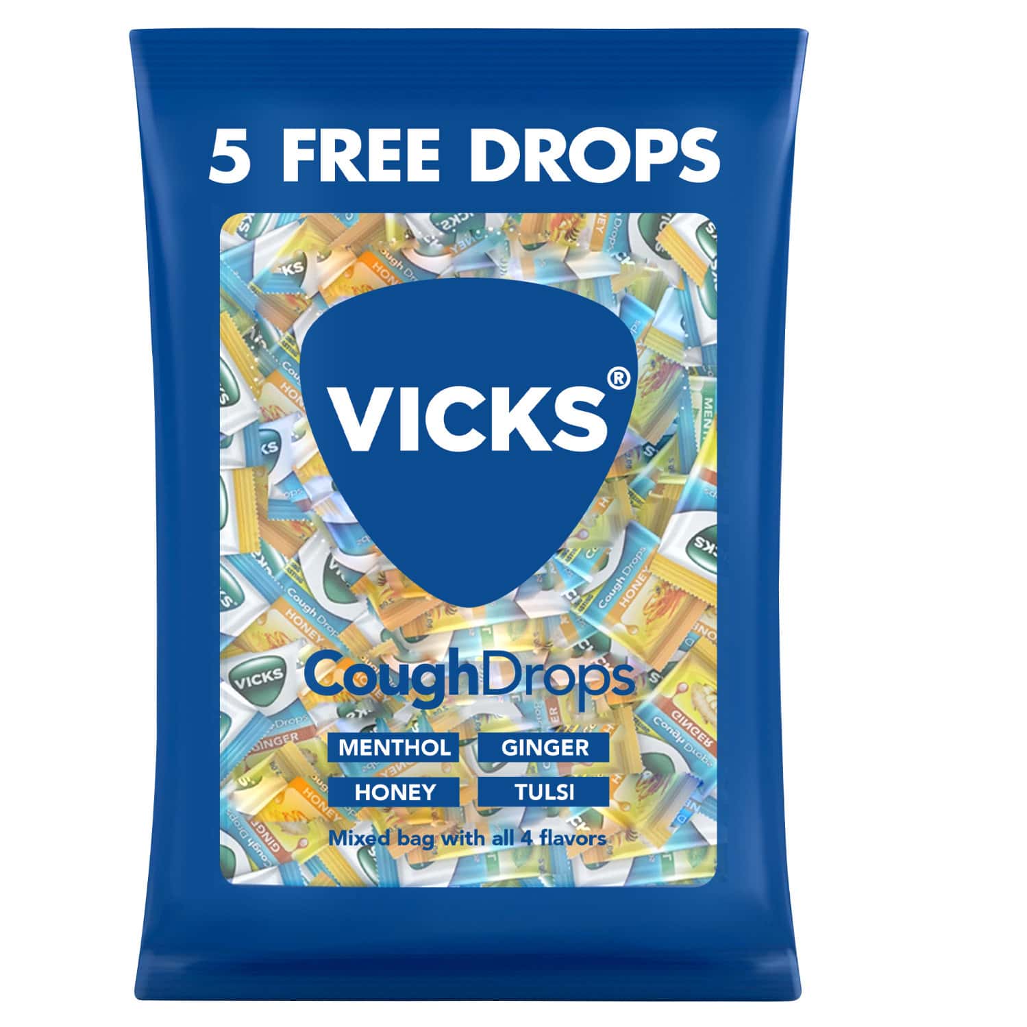 Vicks Cough Drops 120 + 5 Lozenges-Ginger-Honey-Menthol-Tulsi Flavours