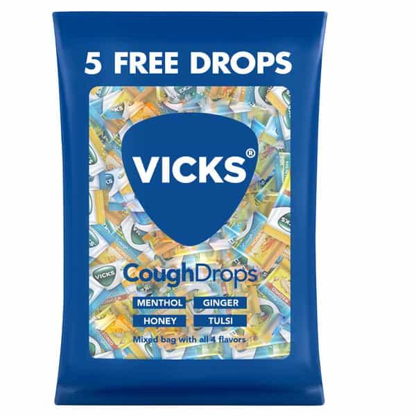 Vicks Cough Drops 120 + 5 Lozenges-Ginger-Honey-Menthol-Tulsi Flavours