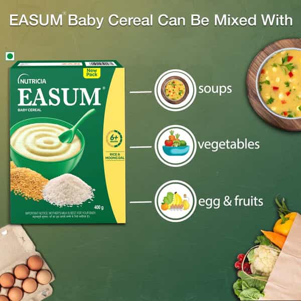 Easum Baby Cereal | Moong Dal & Rice | 6+ Months | Box 400 Gm