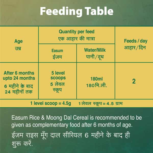 Easum Baby Cereal | Moong Dal & Rice | 6+ Months | Box 400 Gm